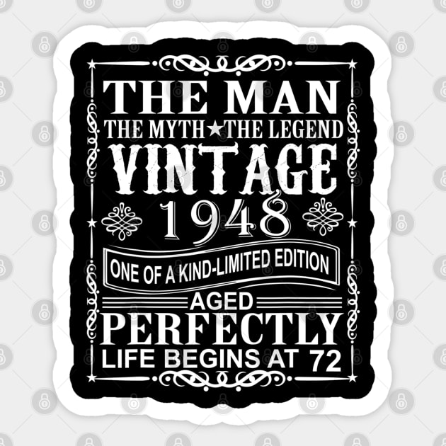 72nd Birthday Gifts Man Myth Legend Vintage 1948 Sticker by cedricchungerxc